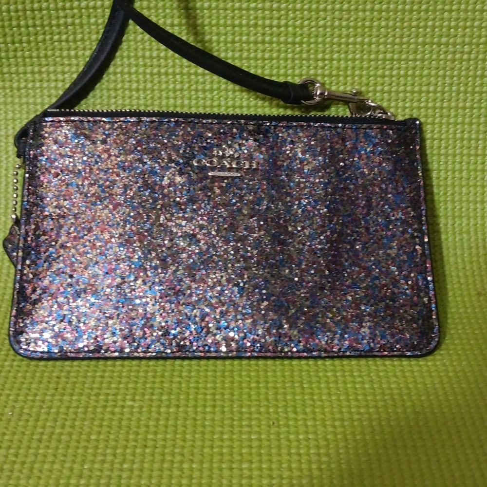 COACH Star Glitter Wristlet/Small Clutch in Silver/Black -